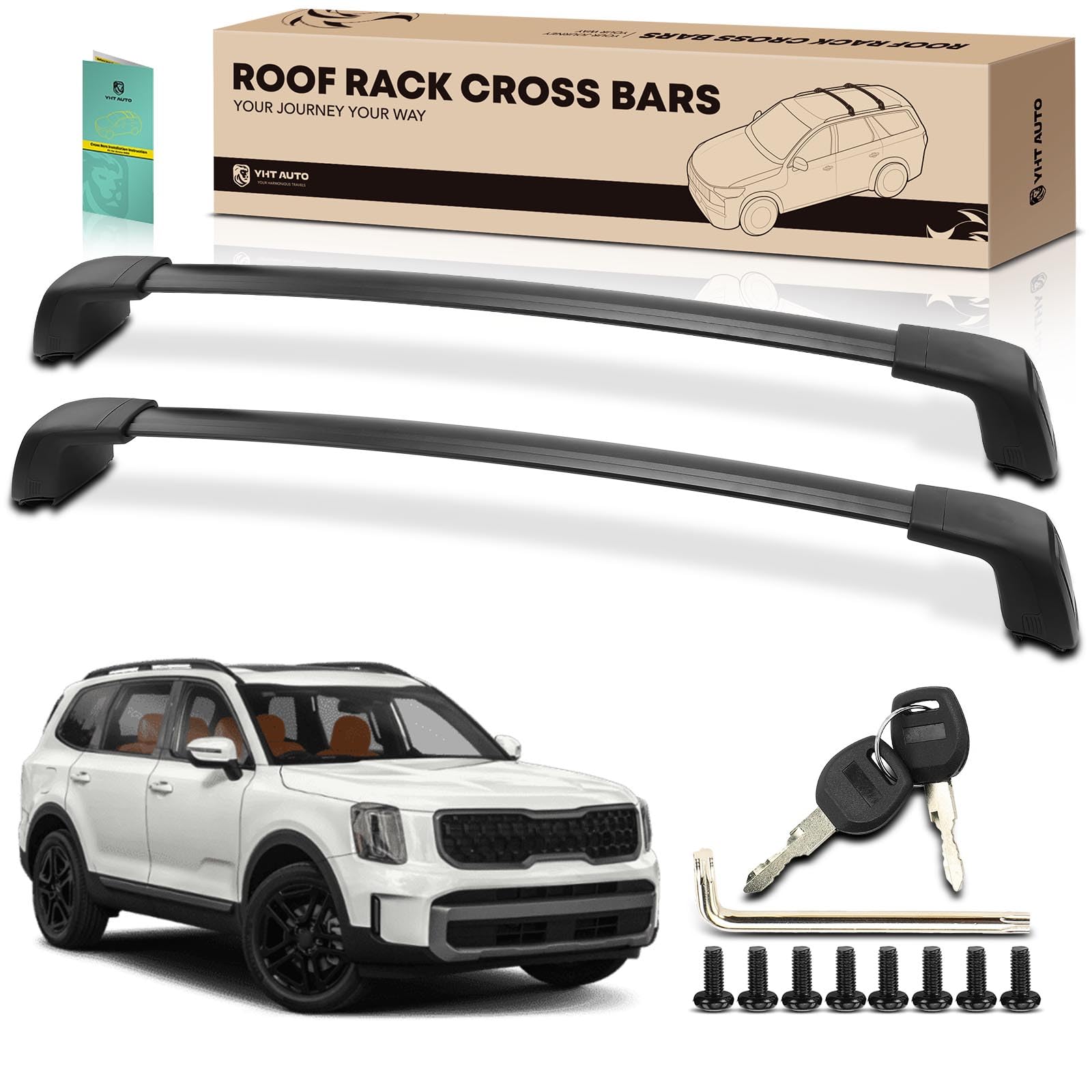 YHTAUTO Car Roof Rack Cross Bar Compatible with Kia Telluride 2025-2019 EX/S/SX/SX-P Sport Utility w/Flush Rails, 165 Lbs Aluminum Alloy Cargo Bar for Rooftop Tent Kayak Bike Luggage Ski