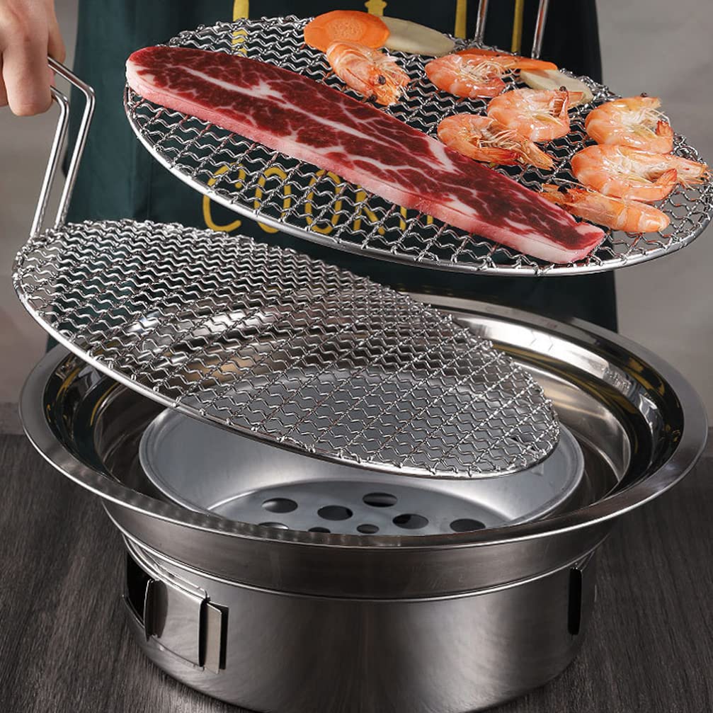 Kichvoe Griglia coreana Barbecue rotondo in acciaio inossidabile Griglia per barbecue Griglia a vapore Griglia Griglia di cottura Griglia di cottura Griglia a carbone coreano Griglia per barbecue a