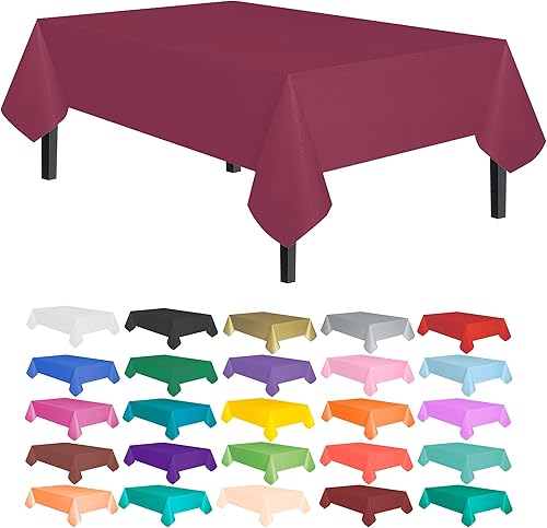 allgala Mantel desechable resistente al agua, paquete de 6 manteles de 54 x 108 pulgadas, borgoña, para fiestas, cumpleaños, bodas, picnic, fiestas,