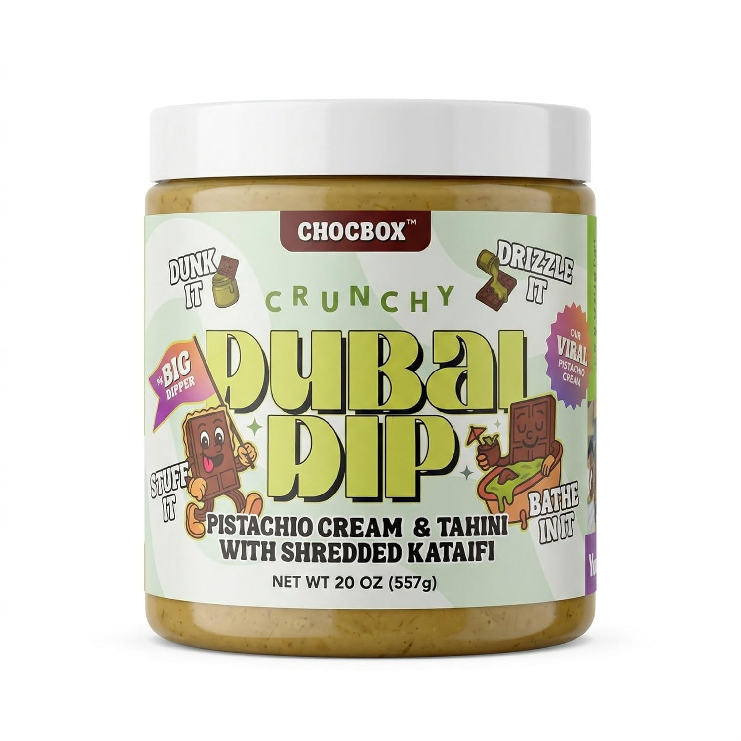 Chocbox Pistachio Cream Spread – Viral Dubai Chocolate Filling with Tahini & Crispy Kataifi – Sweet Savory Dessert Dip – Mother's Day, Gift (20oz)