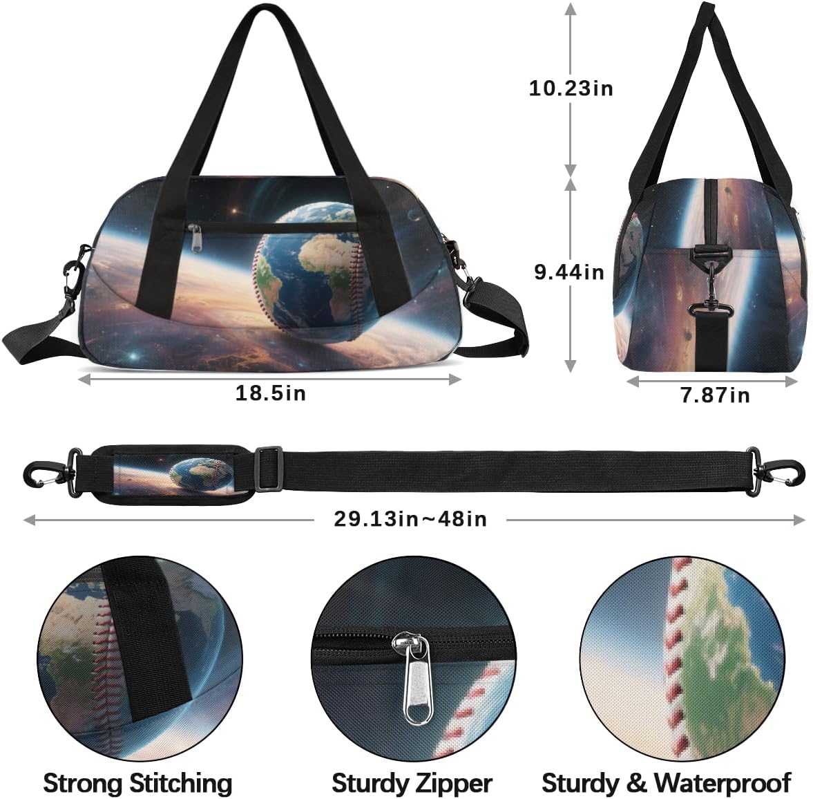 Space Baseball Duffel Bag for Kids Overnighter Small Duffle Bags for Boys & Girls, Sleepovers and Travel Duffel Bag for Kids, Carry-On Size & Ideal for School Practice or Sport Gym Bags