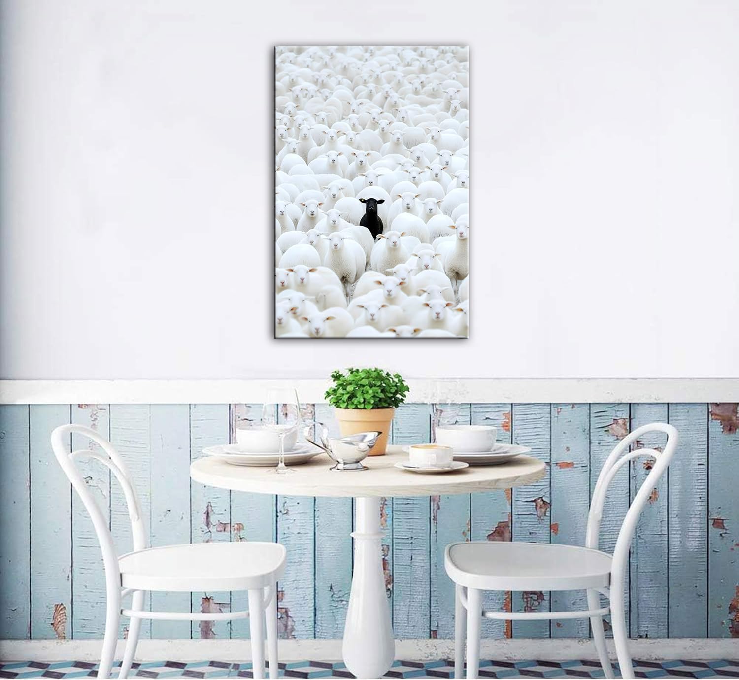 Black Sheep Among White Sheep Picture Poster，Being Unique Is Your Ability，Inspiring Poster Canvas Print Wall Art Decor 12x18inch(30x40cm) Frame-style