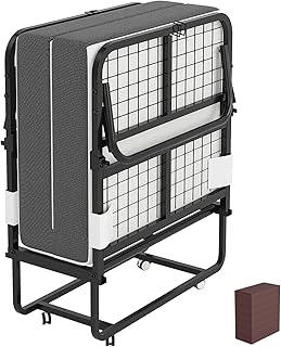 CAIYUN Folding Bed with Mattress,Guest Z Single Bed,Portable Foldable Beds with Memory Foam Mattress and Fabric Storage Bag,Spare Beds,Rollaway with Fold-up Metal Frame 75\
