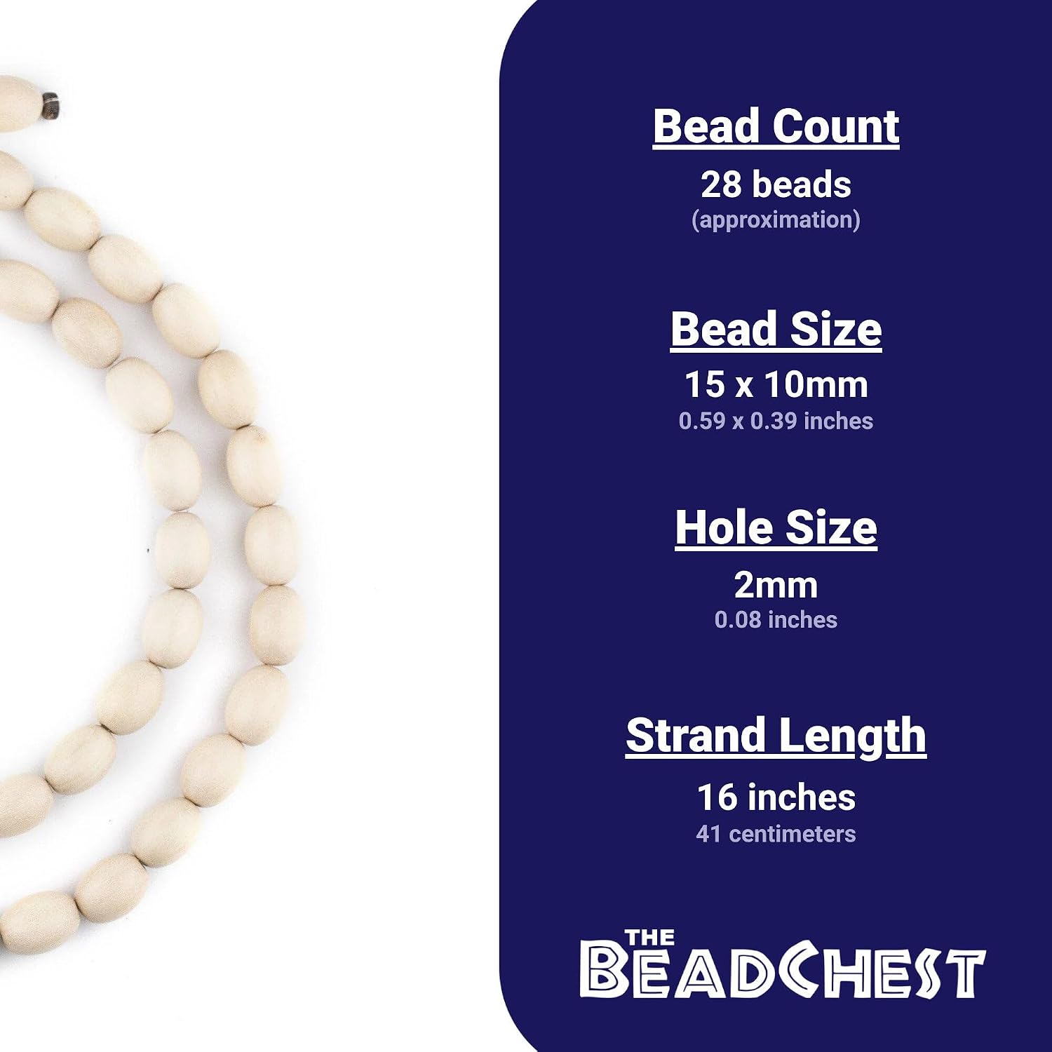 The Bead Chest Cream Oval Natural Wood Beads (15x10mm): Organic Eco-Friendly Wooden Bead Strand for DIY Jewelry, Crafts, Necklace and Bracelet Making