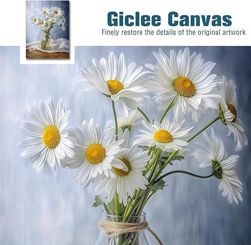 Miniatura 3 de vandlife Arte de Pared en Lienzo para Baño Decoración de Galería Moderna Impresión Elegante Margarita Blanca en Botella en Alféizar de Ventana