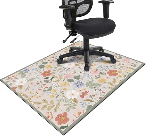 Vista 43 de Tapete para silla de oficina para suelo de madera dura y azulejos, tapete bohemio floral de 36 x 48 pulgadas para silla de computadora de oficina