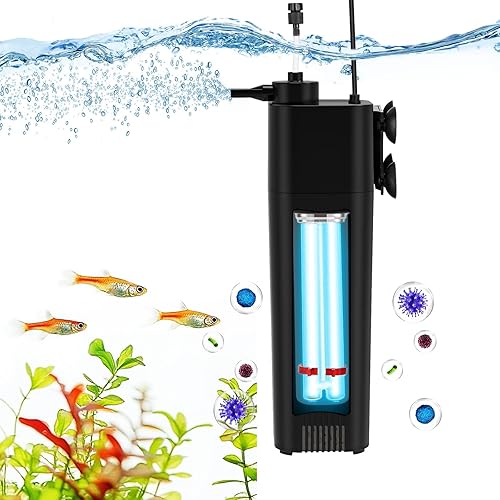 fishkeeper Filtro de acuario U-V para 30-100 galones, filtro de tanque de peces de 172 GPH para agua verde y limpieza de algas, filtro de bomba