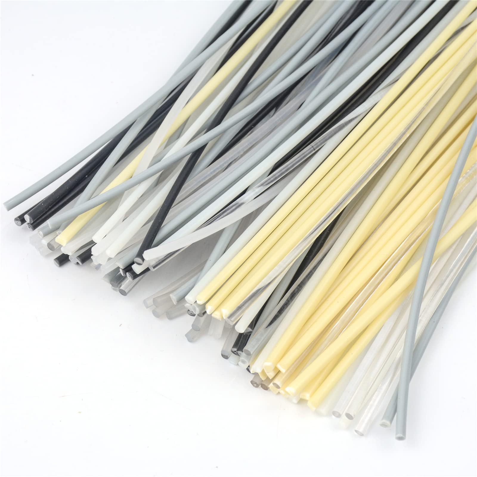 210 Pieces PU PP ABS PE TPO PA PC Plastic Welding Rods for Plastic Repair, 13 Inches Long, White Black Grey Yellow Clear Plastic Welder Rods Strips