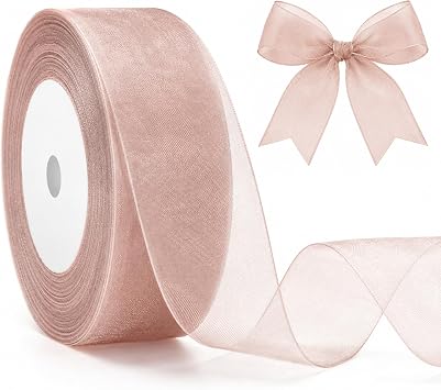 joycraft 1.5 inch Rose Gold Sheer Organza Ribbon, 50Yds Chiffon Ribbon