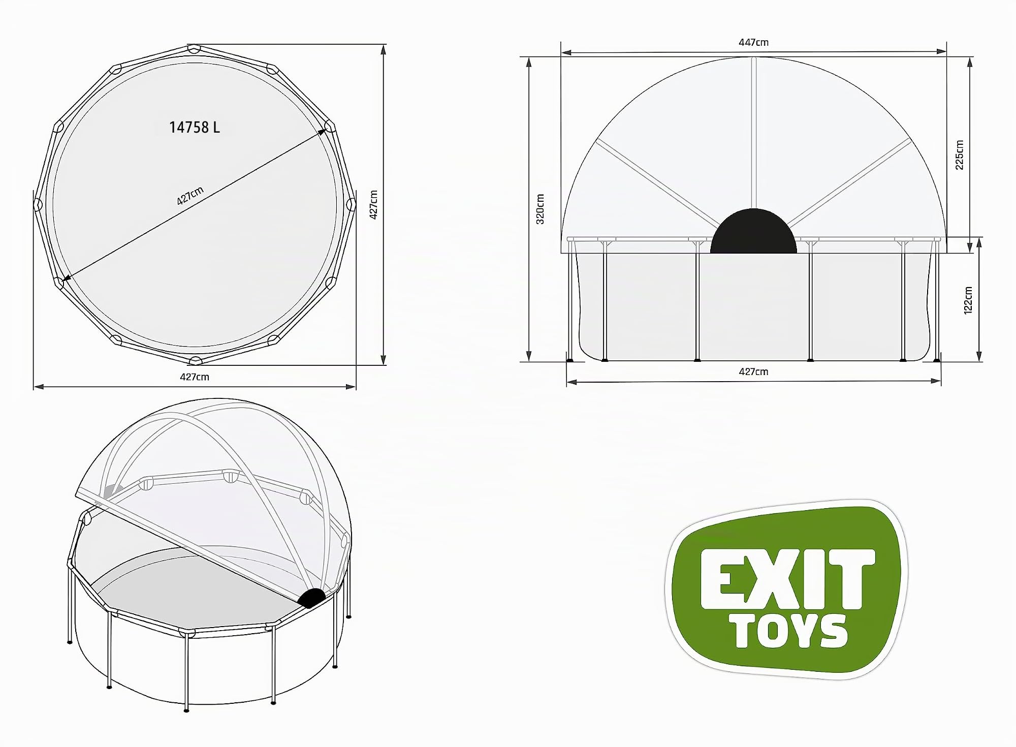 Piscine hors sol ronde 427x122cm + dôme et pompe filtrante à sable EXIT