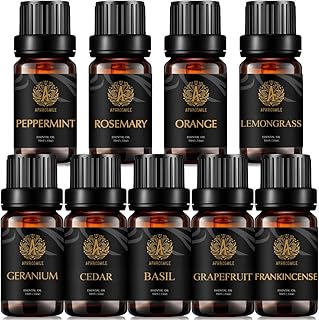 Aromatherapy Rosemary Essential Oil Set for Diffuser, 100% Pure Cedar Essential Oil Kit for Humidifier, 9x10ml Therapeutic Grade Essential Oils Set-Basil, Geranium, Grapefruit, Lemongrass, Orange Oil
