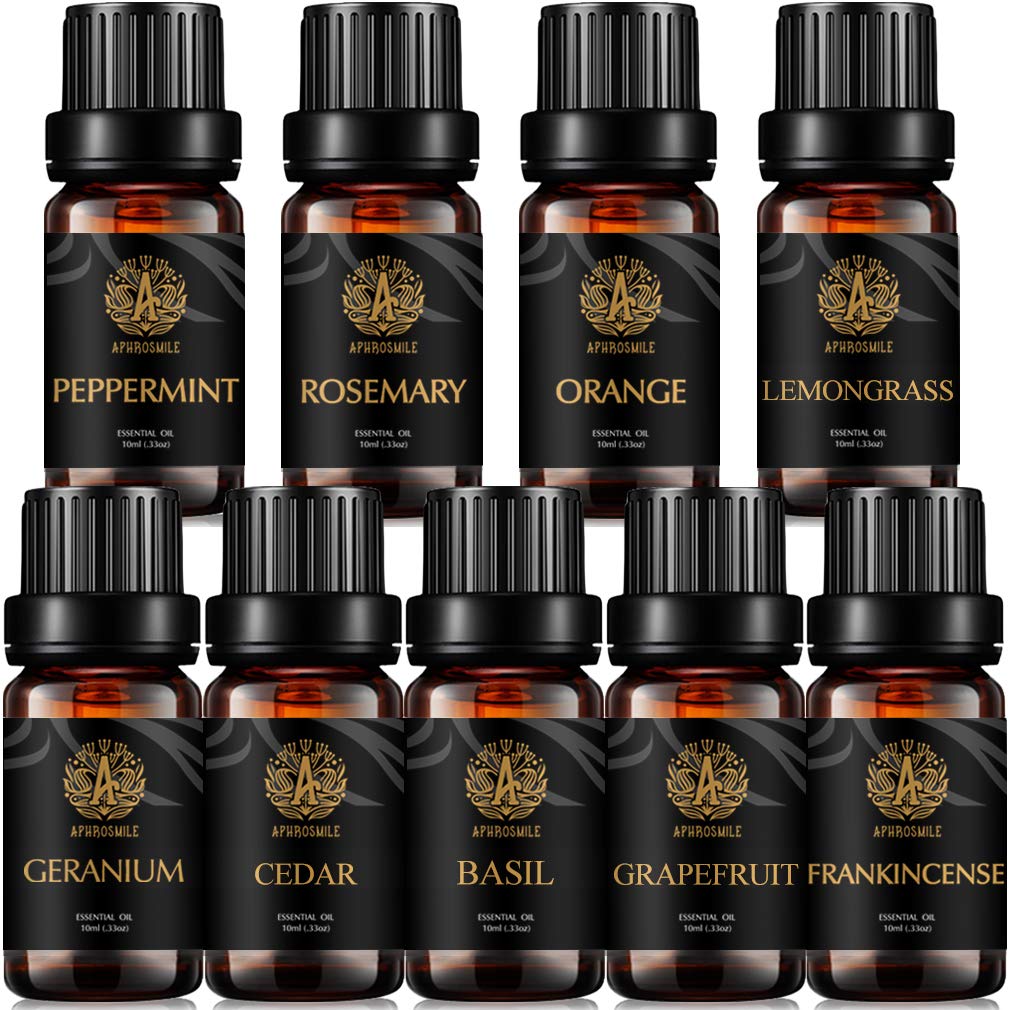 Aromatherapie Rosmarin ätherisches Öl Set für Diffusor, 100% reine Zeder ätherisches Öl für Hause, 9x10ml Grapefruit ätherische Öle-Basilikum,Geranium, Zitronengras, Orangenöle...