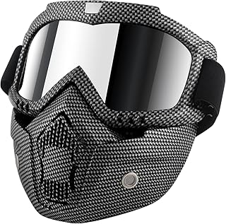 Motorcycle Helmet Riding Goggles Glasses With Removable Face Mask,Detachable Fog-proof Warm Goggles Mouth Filter Adjustable Non-slip Strap Vintage Bullet Fight Motocross