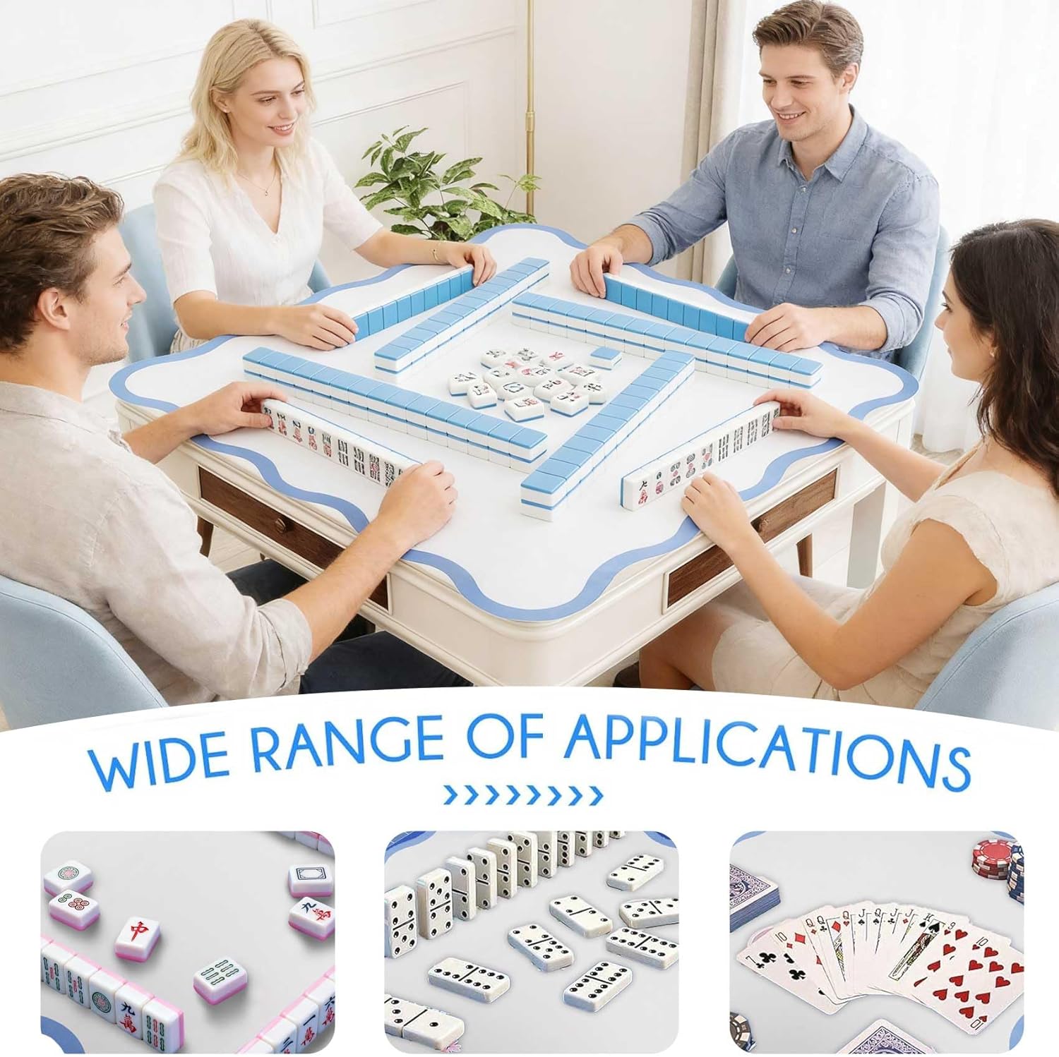 Scalloped Mahjong Mat - Non-Slip Noise Reduction Gaming Mat 31.5 x 31.5 Inch for Mahjong,Waterproof Surface, Neoprene Mahjon for American Mahjong Game (Blue)