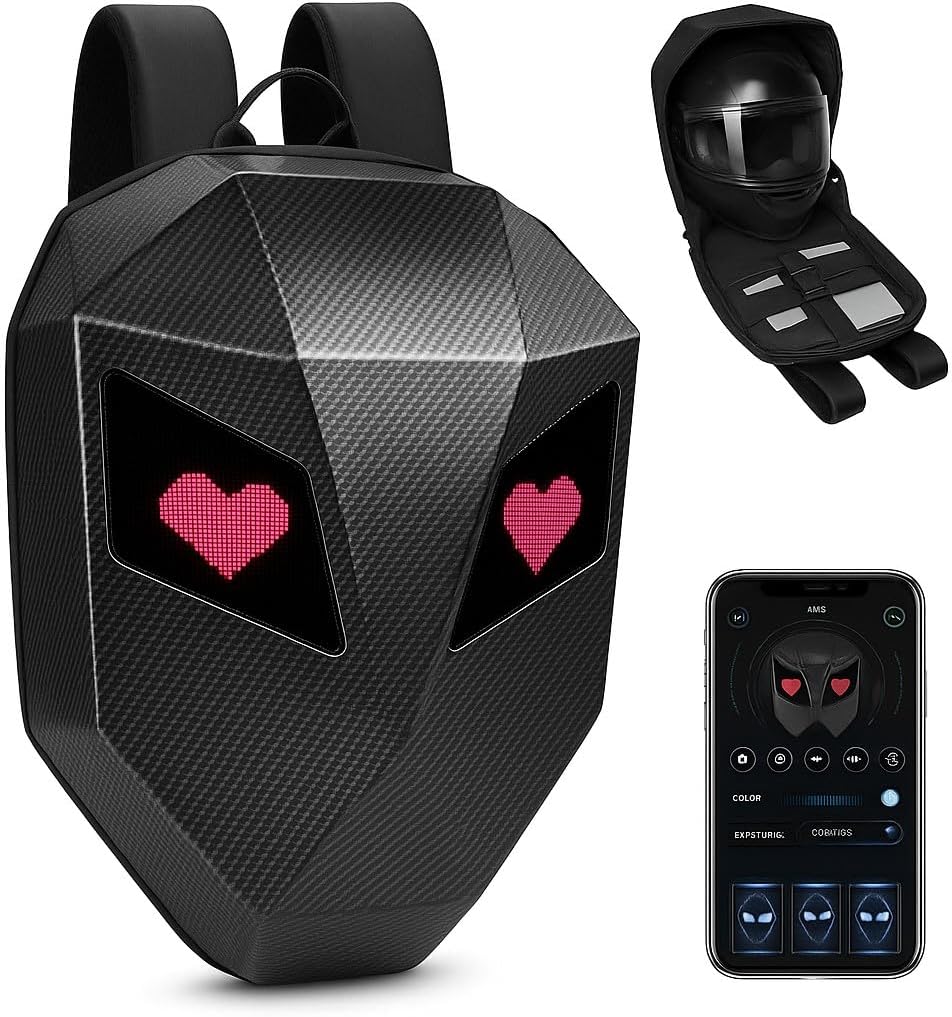 Générique LED Chrome Motorcycle Smart Backpack Robot Design Hard Shell 3D Waterproof Large Capacity for Headphones and Laptop