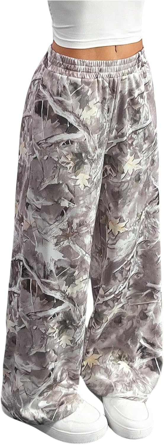 GORGLITTER Women's Camo Baggy Cargo Sweatpants Joggers Camouflage Straight Leg Sweat Pants Street Wear