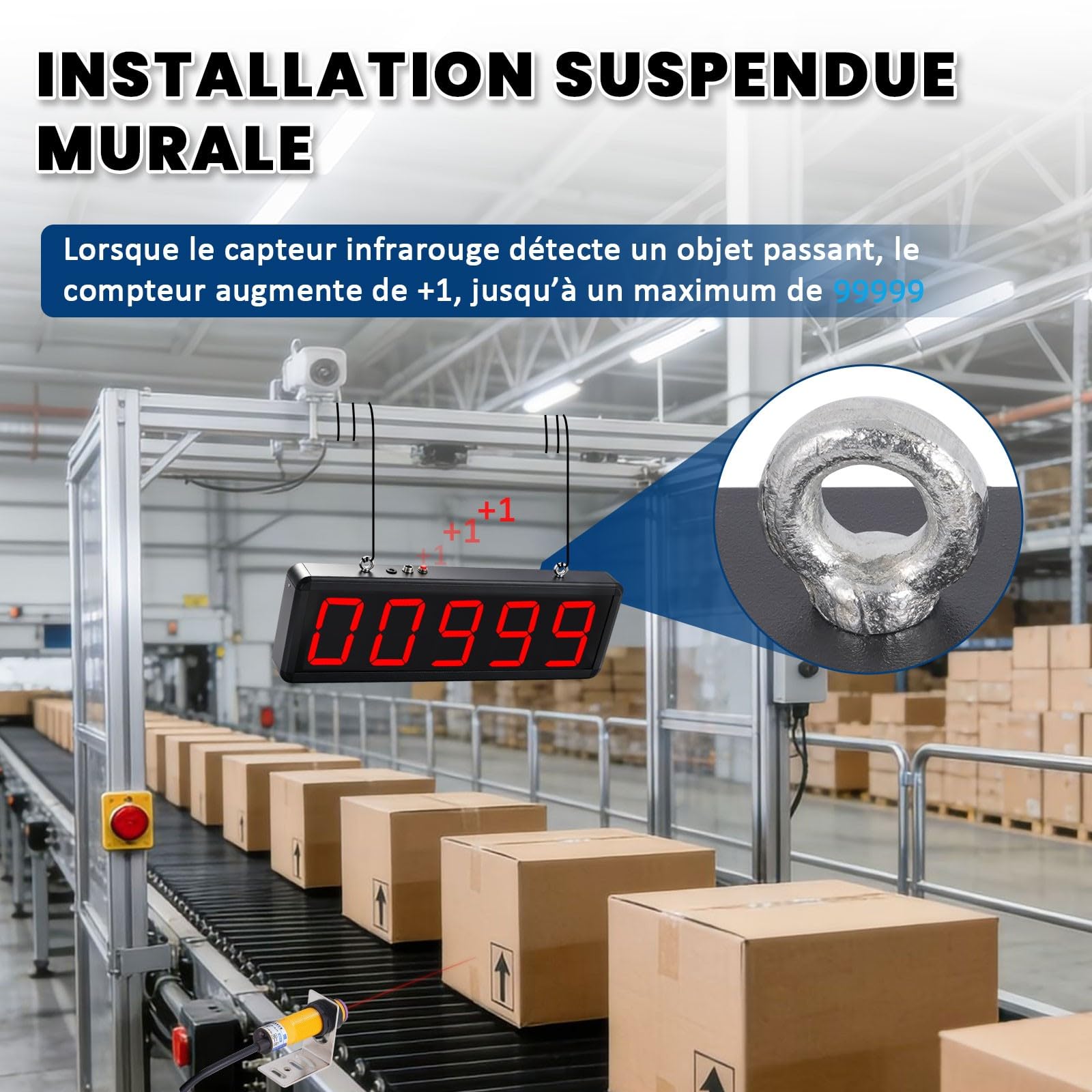Compteur numérique infrarouge à LED, compteur 5 chiffres jusqu'à 99999