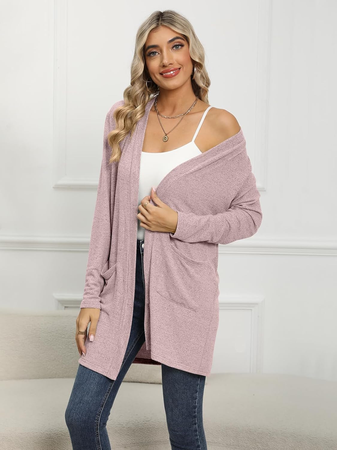 DB MOON Womens Long Cardigan 2026 Fall Lightweight Long Sleeve Open Front Sweater with Pockets - Image 3