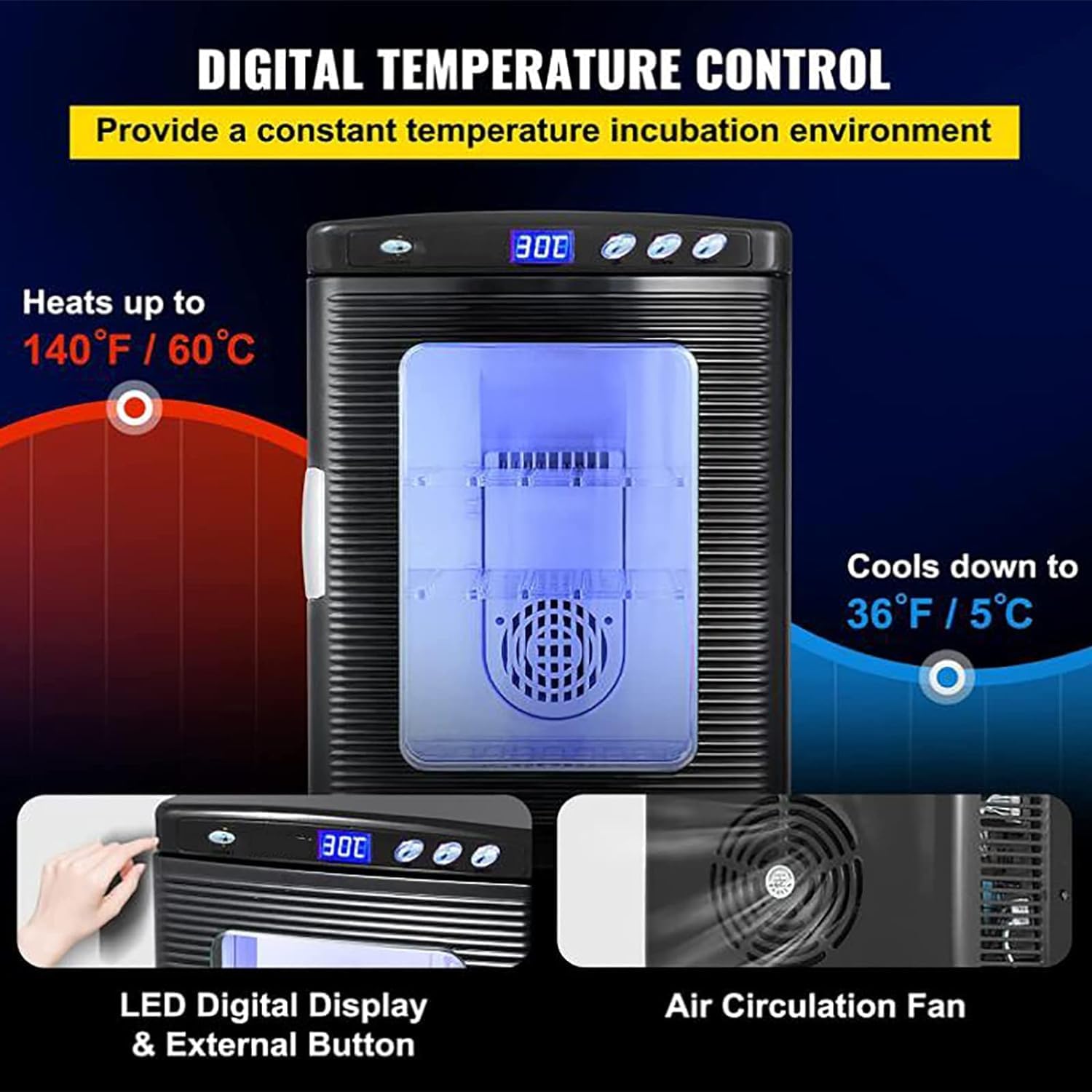Incubadora portátil de huevos de reptiles, caja de tortuga lagarto camaleón con doble control de temperatura para reptiles pequeños, observación de iluminación LED eléctrica