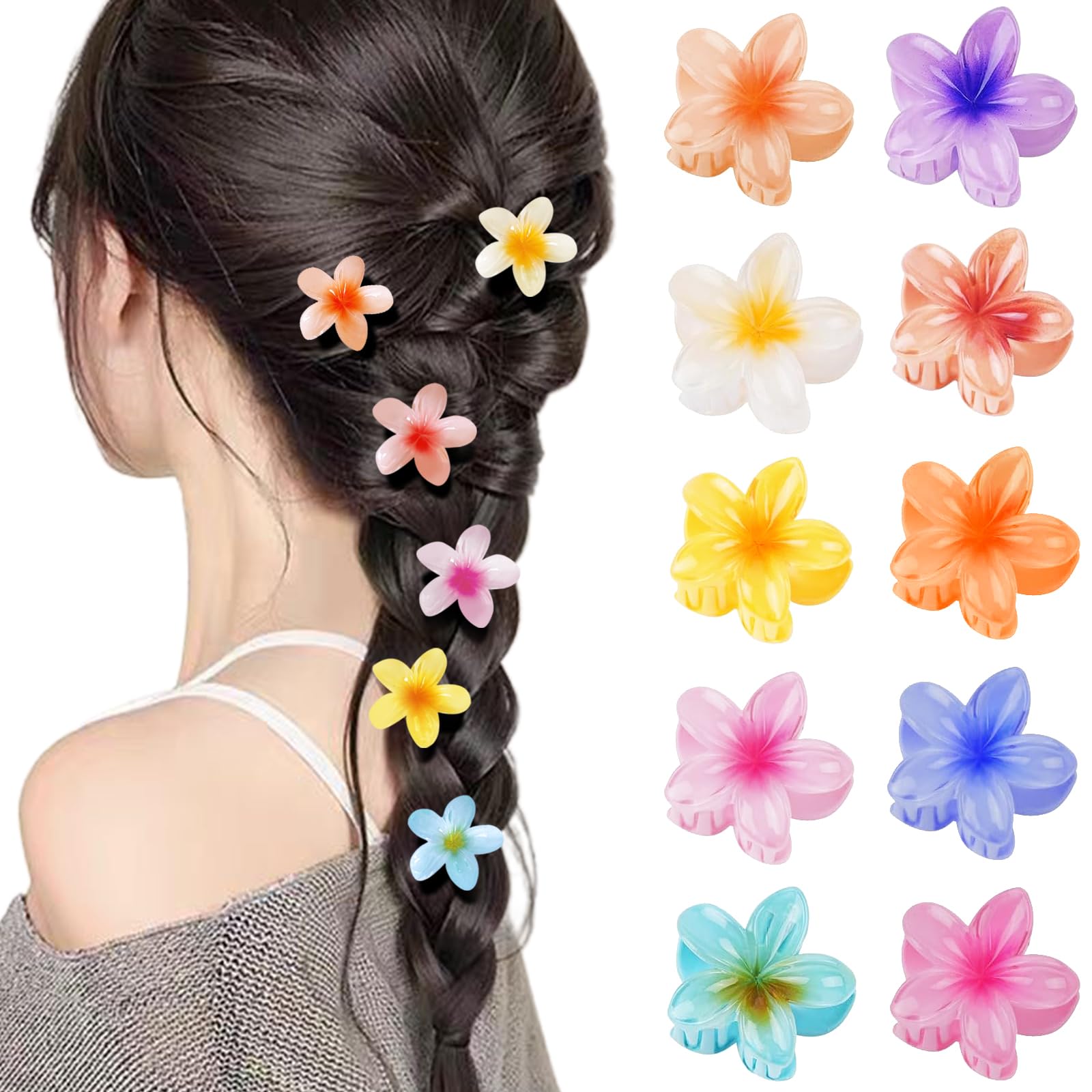 10Pcs Small Flower Hair Claw Clips for Women and Girls Mini Hawaiian Hibiscus Claw Clips