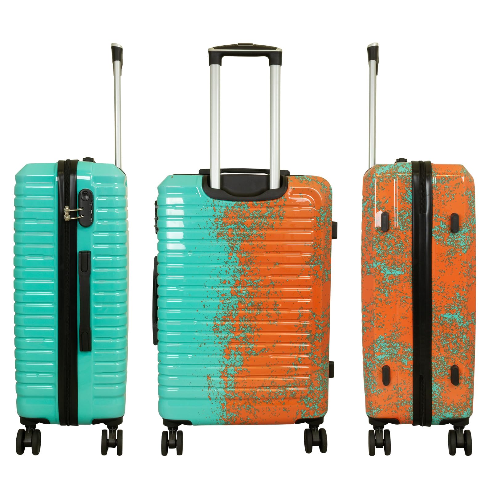 Monopol Reisekoffer und Kofferset 3tlg Hartschale Sierra Trolley (türkis-orange, Koffer - Größe M)