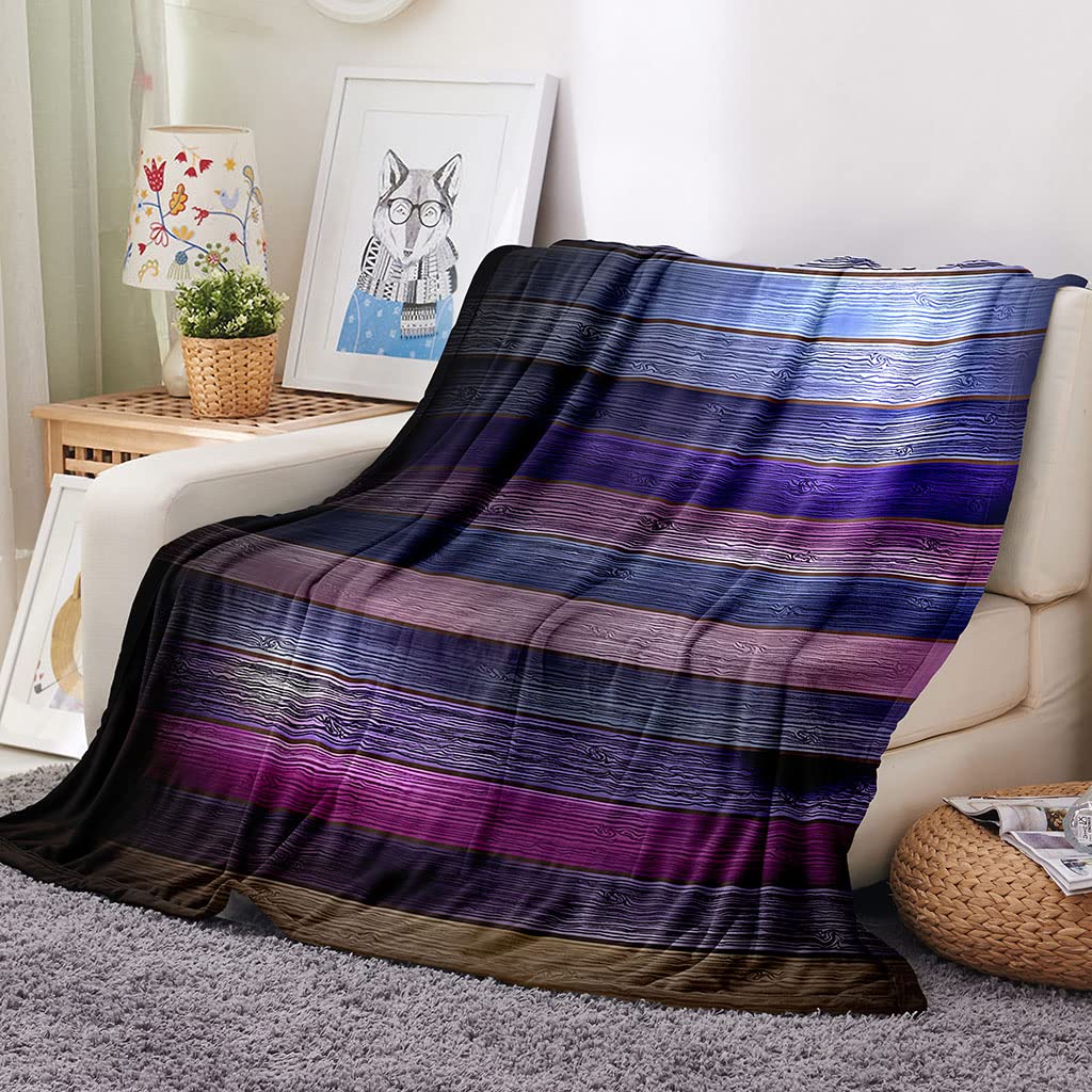 Couverture Polaire Flanelle en Microfibre Couverture Lit 1 Personne 180X200Cm Rayures Bleu Violet Plaid Fourrure Grande Taille Jeté De Canapé, Couverture Chaude Douce en Peluche