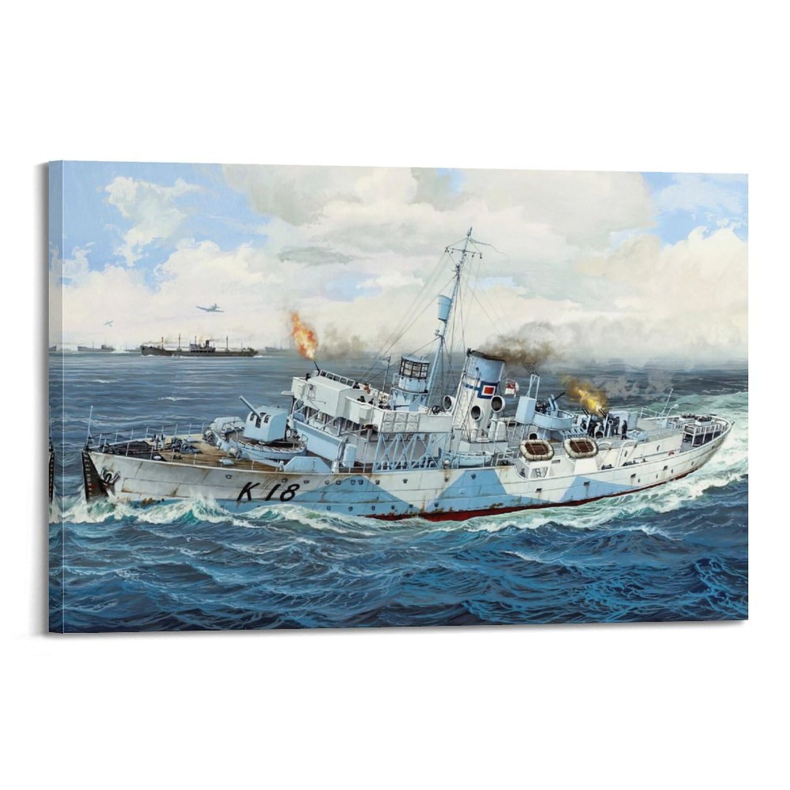 KYTIN WWII Vintage Battleship Poster 1940 HMS Campanula Flower Class Corvette Decorative Painting Canvas 16x24inch(40x60cm)