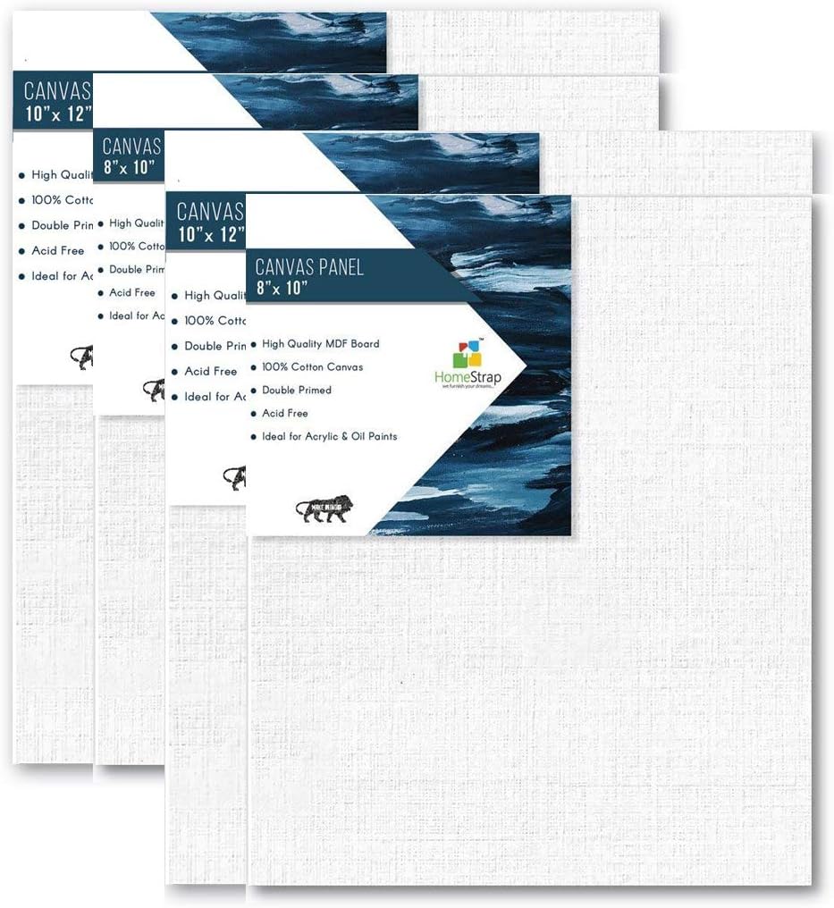 Homestrap Cotton Canvas Board Medium Grain - Multi Size - Pack of 4 - White