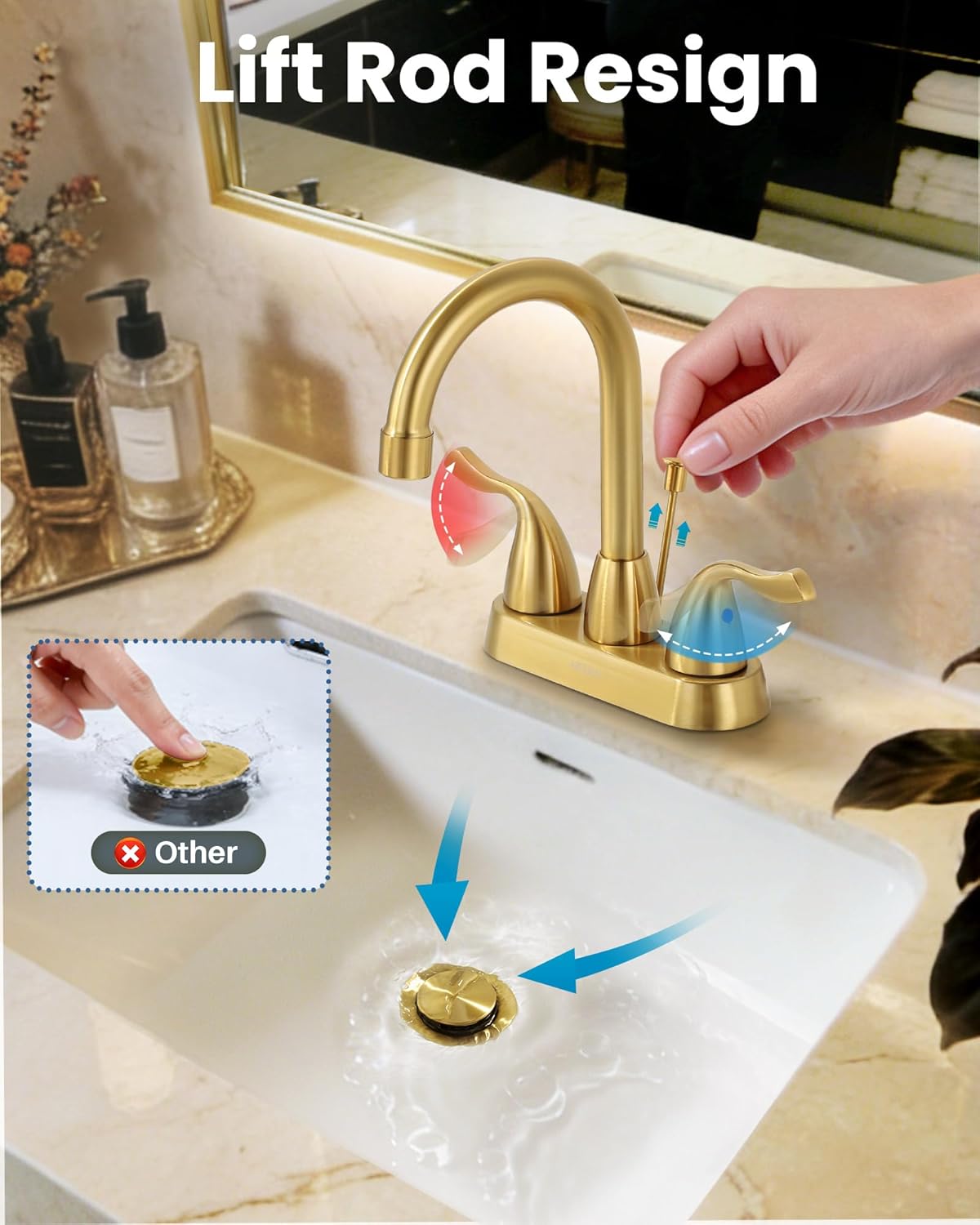 Brushed Gold Bathroom Faucet, ARCORA 4 inch Centerset Bathroom Faucet with Drain Assembly and Supply Lines