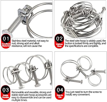 5PCS Double Wire Hose Clips Adjustable 201 Stainless Steel Hose Clamps Double Wire Pond Hose Clips Fastener for Pipeline,25-29mm/0.98-1.14inch