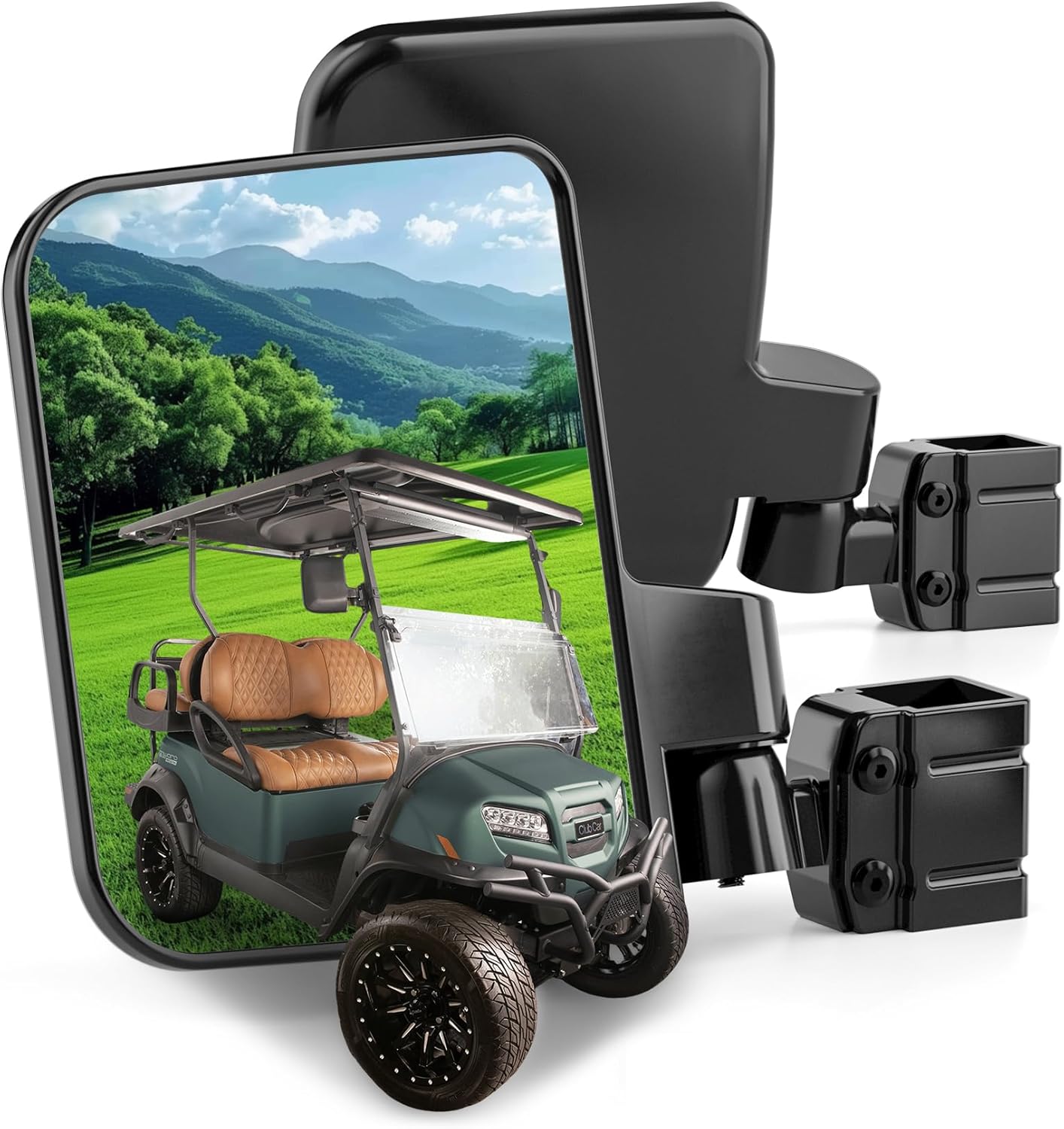 Golf Cart Side Mirrors Universal No Drilling, Foldable Adjustable Rotatable 180 Degrees, HD Glass Go Cart Mirrors for Golf Cart EZGO Club Car Yamaha TXT RXV DS Precedent G29, Golf Cart Accessories