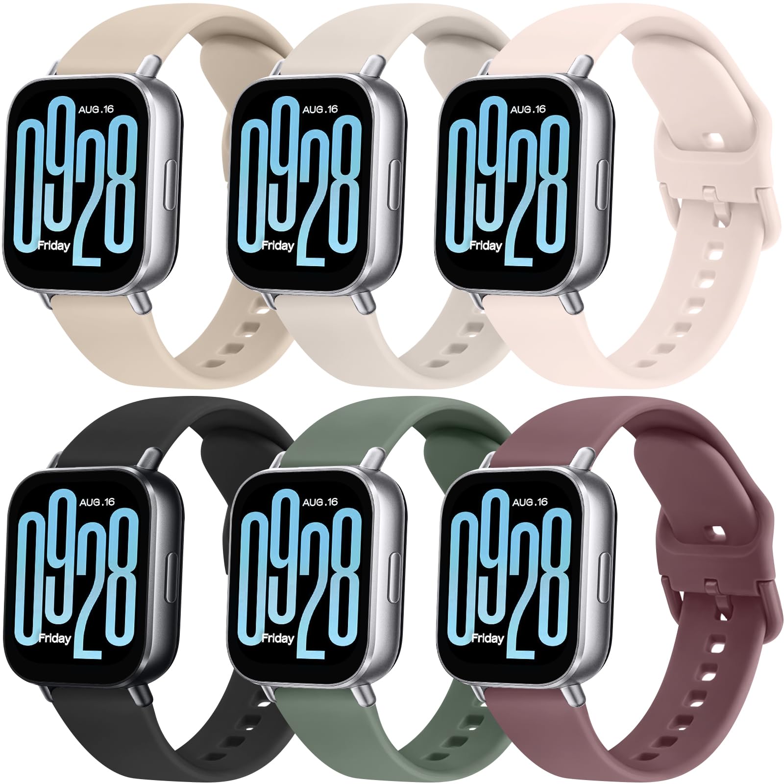 Vancle 6 Piezes Correas Compatible con Xiaomi Redmi Watch 5 Active/Redmi Watch 5 Lite, Coloridos Impermeable Suave Silicona Pulsera de Repuesto para Mujer y Hombre