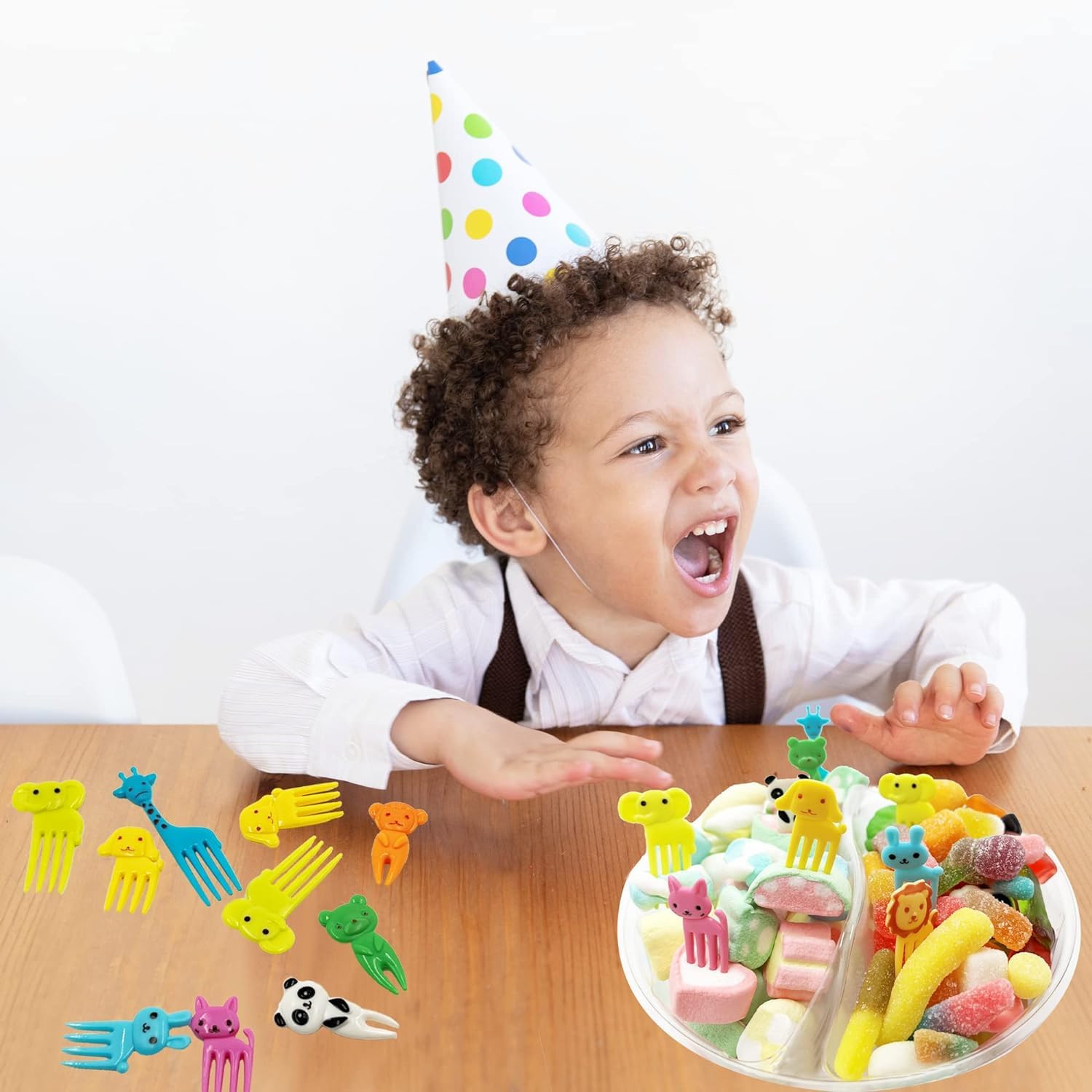 60 Mini Fourchettes à Fruits En Plastique - 8 Tailles (3 à 8,5 Cm) - Animaux Mignons - Pour Fêtes, Goûters
