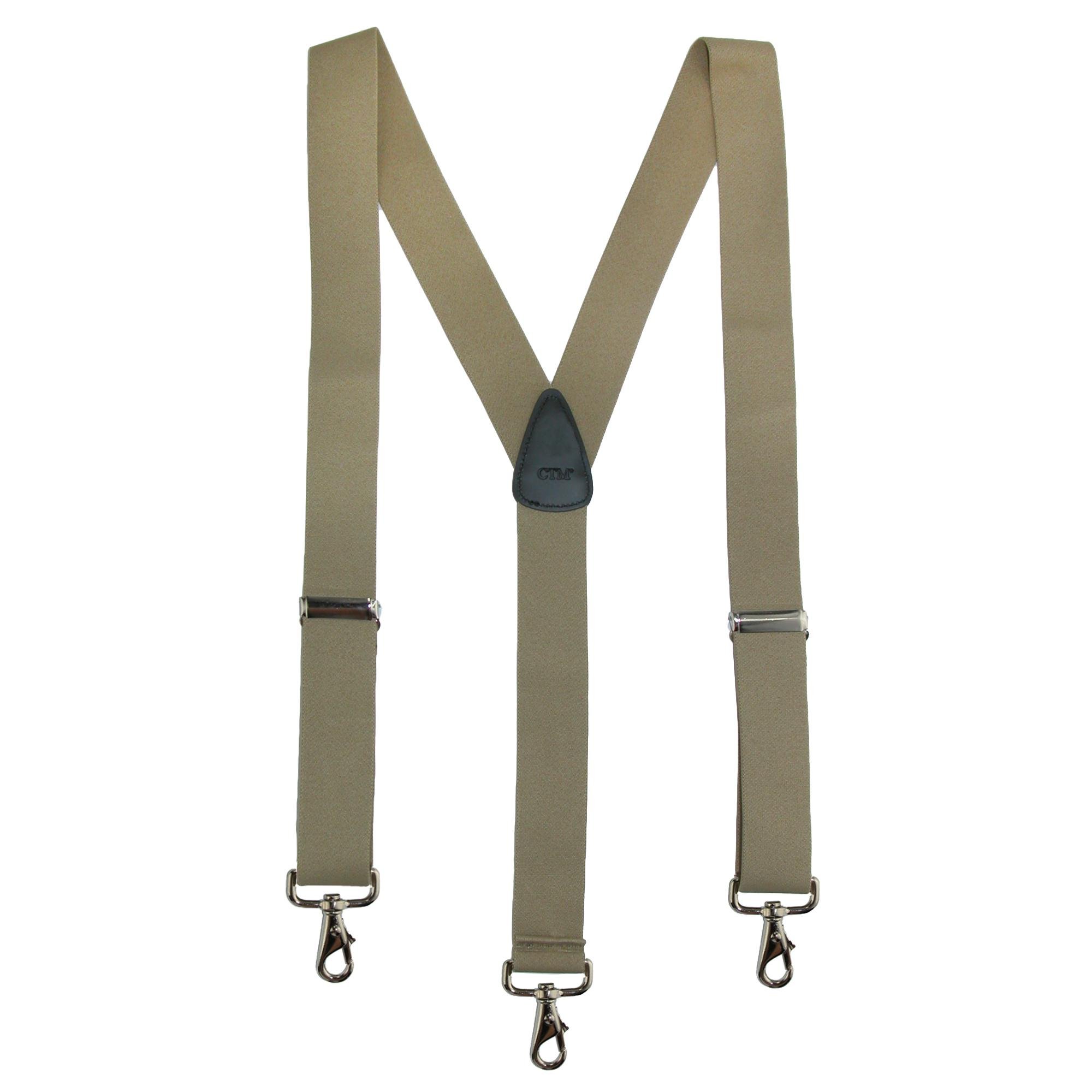 CTM Men's Big & Tall Elastic Solid colour Y-Back Brace with Swivel Hook Ends, Khaki