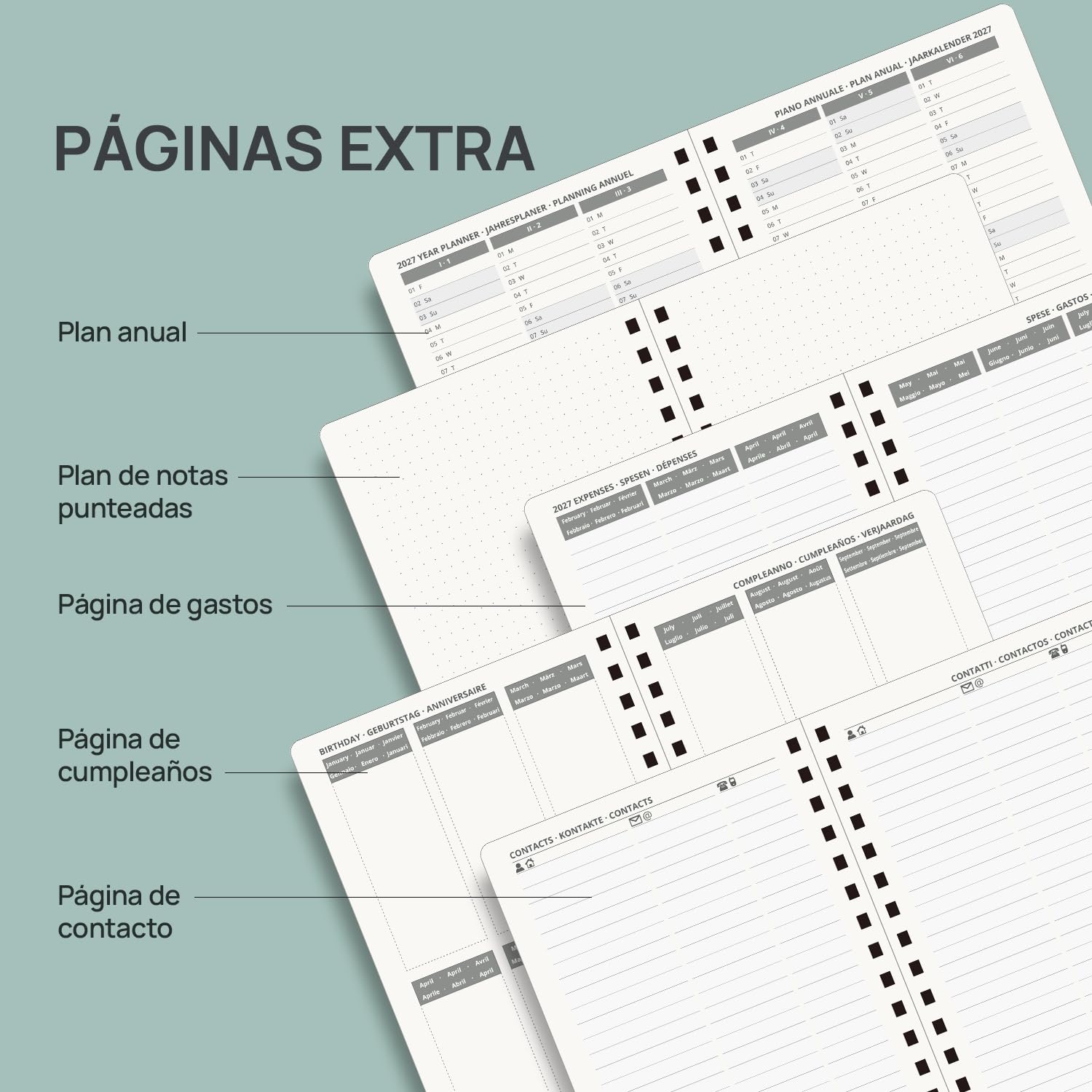 POPRUN Agenda 2026 2027 Dia Por Pagina 21,5 x 14,5 cm, Espiral Diaria 12 Meses de Ago.2026 a Jul.2027, Tapa Dura, Regla de Plásticol, 80 GSM Papel, Borgoña