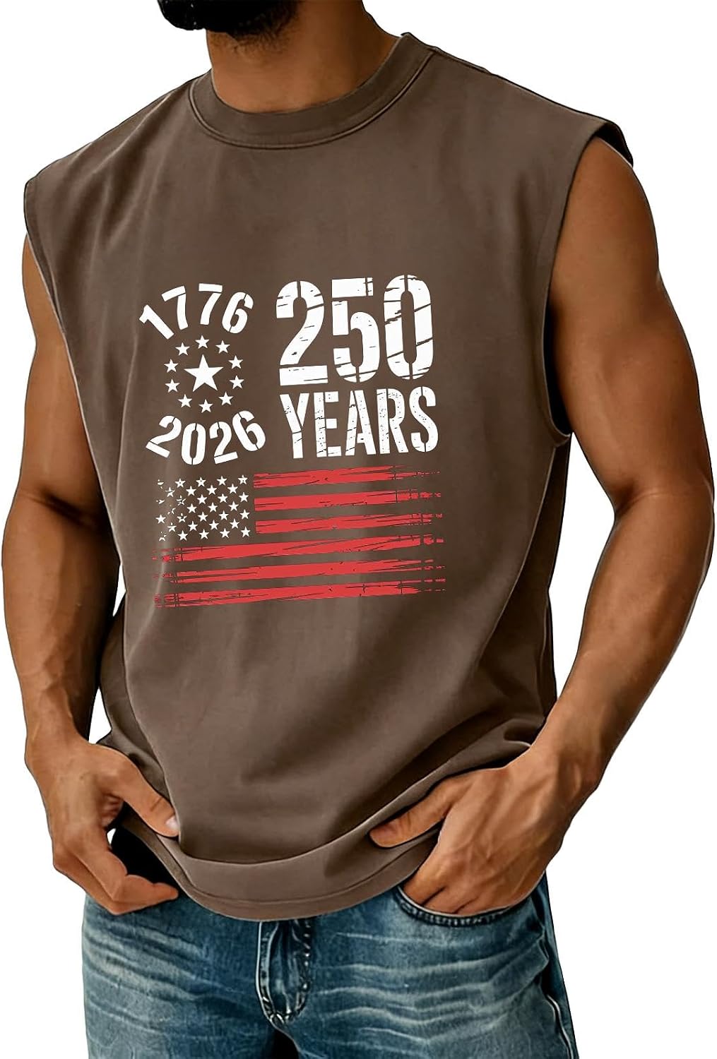 WENKOMG1 Men's USA Tank Top Sleeveless 250 Years America Flag Print Workout Gym Bodybuilding Fitness Muscle Shirts, S-5XL