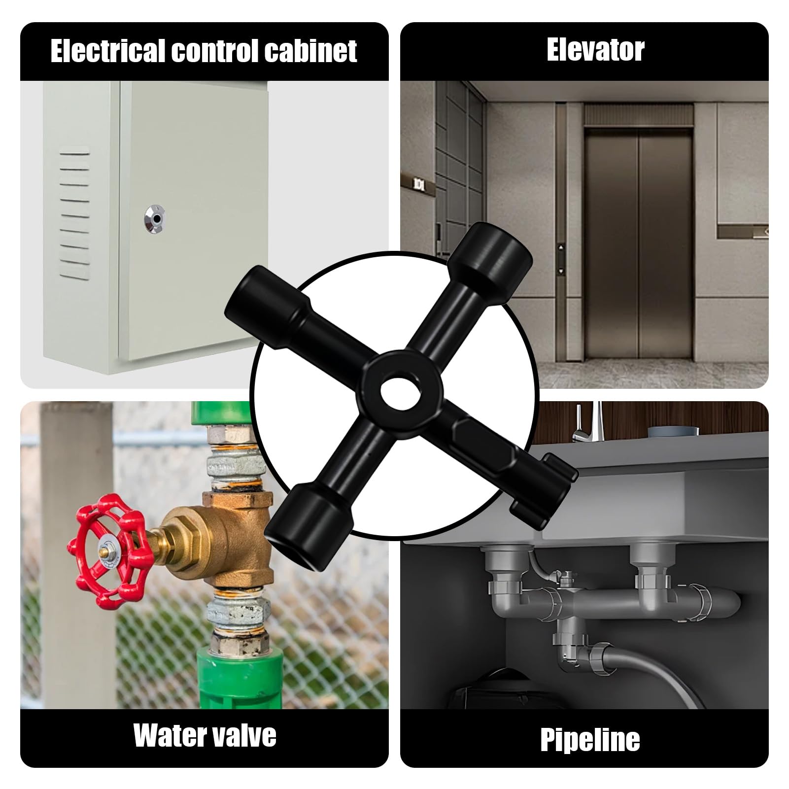 Set di 4 chiavi multiuso multiuso a 4 vie - Chiave universale in lega di zinco - Chiave a croce per contatore del gas, acqua, elettricità, armadietto dei medicinali, ascensore e scatole tecniche, p