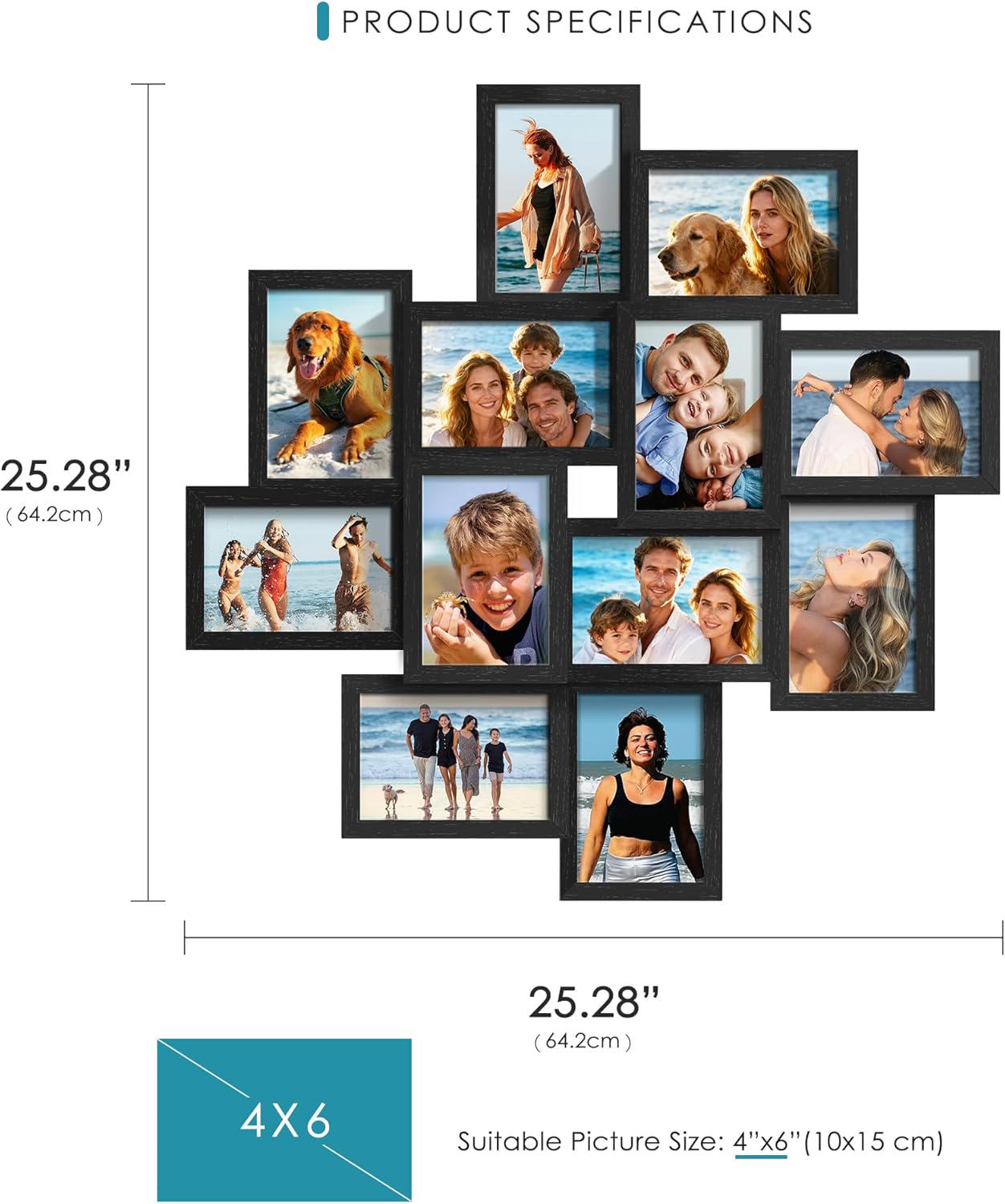 DUENPY 4x6 Collage Picture Frames, 12-Pack Solid Wood Photo Frame, Picture Frames Collage Wall Decor, Set with Glass Front, Assembly Required, Black