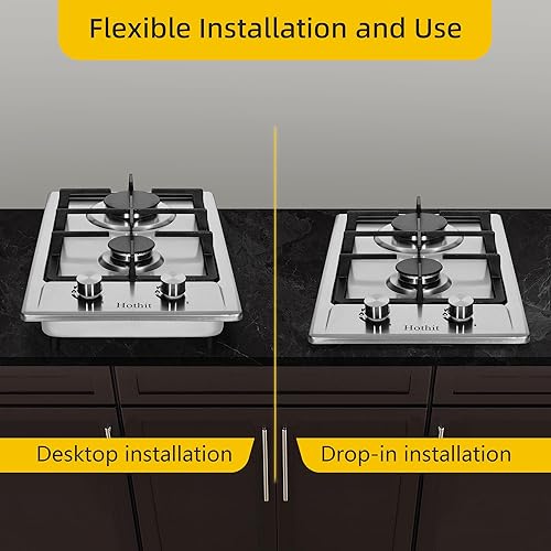 Miniatura 7 de Hothit Placa de cocina de gas propano de 2 quemadores, estufa de gas integrada de doble combustible GLP/NG de 12 pulgadas, estufa de gas de