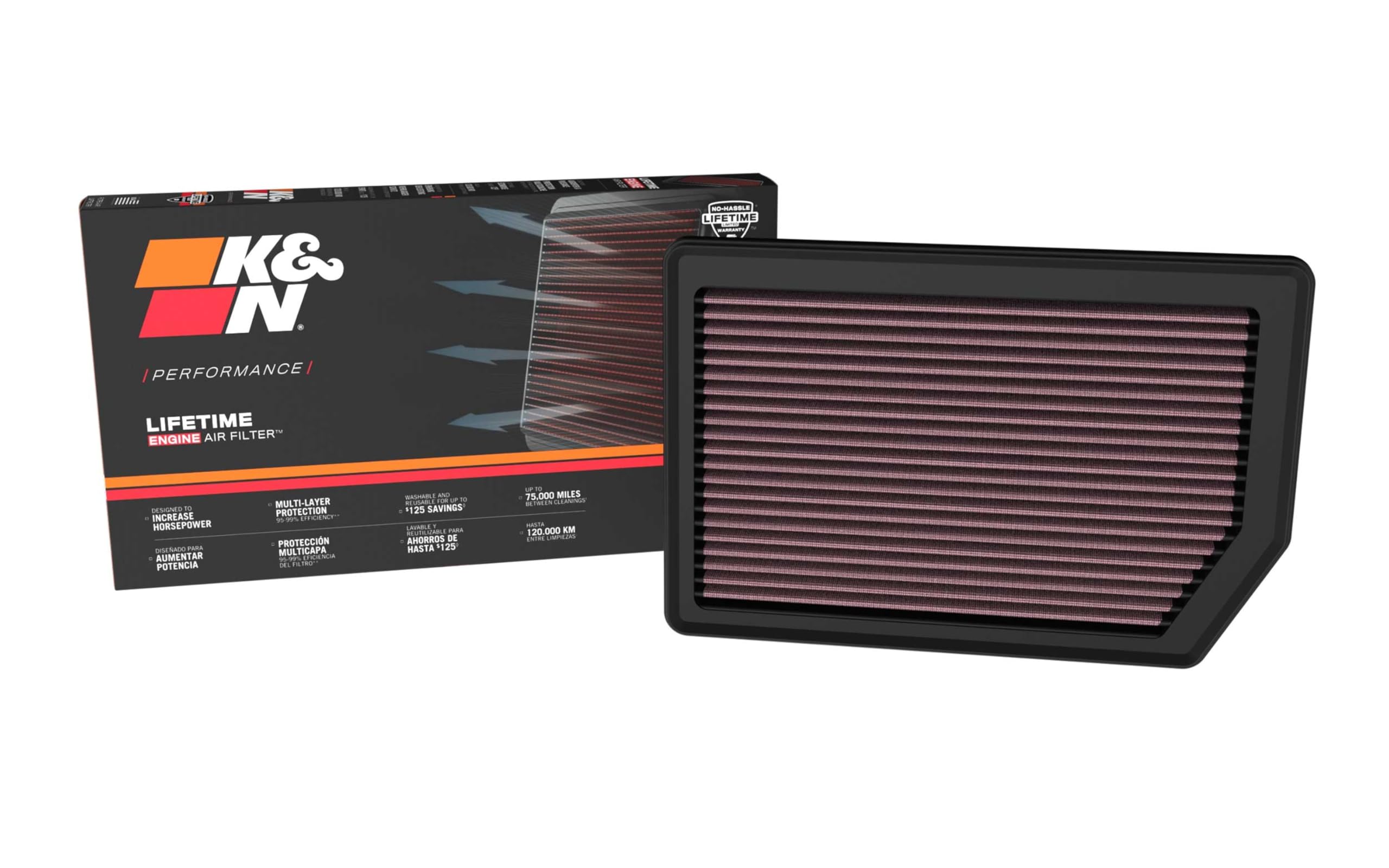 K&N Filtre à air de remplacement compatible avec Mitsubishi Outlander L4 2.0L Plug-in-Hybrid 2018- & Eclipse Cross L4 2.4L Plug-in-Hybrid 2021- (33-5147)