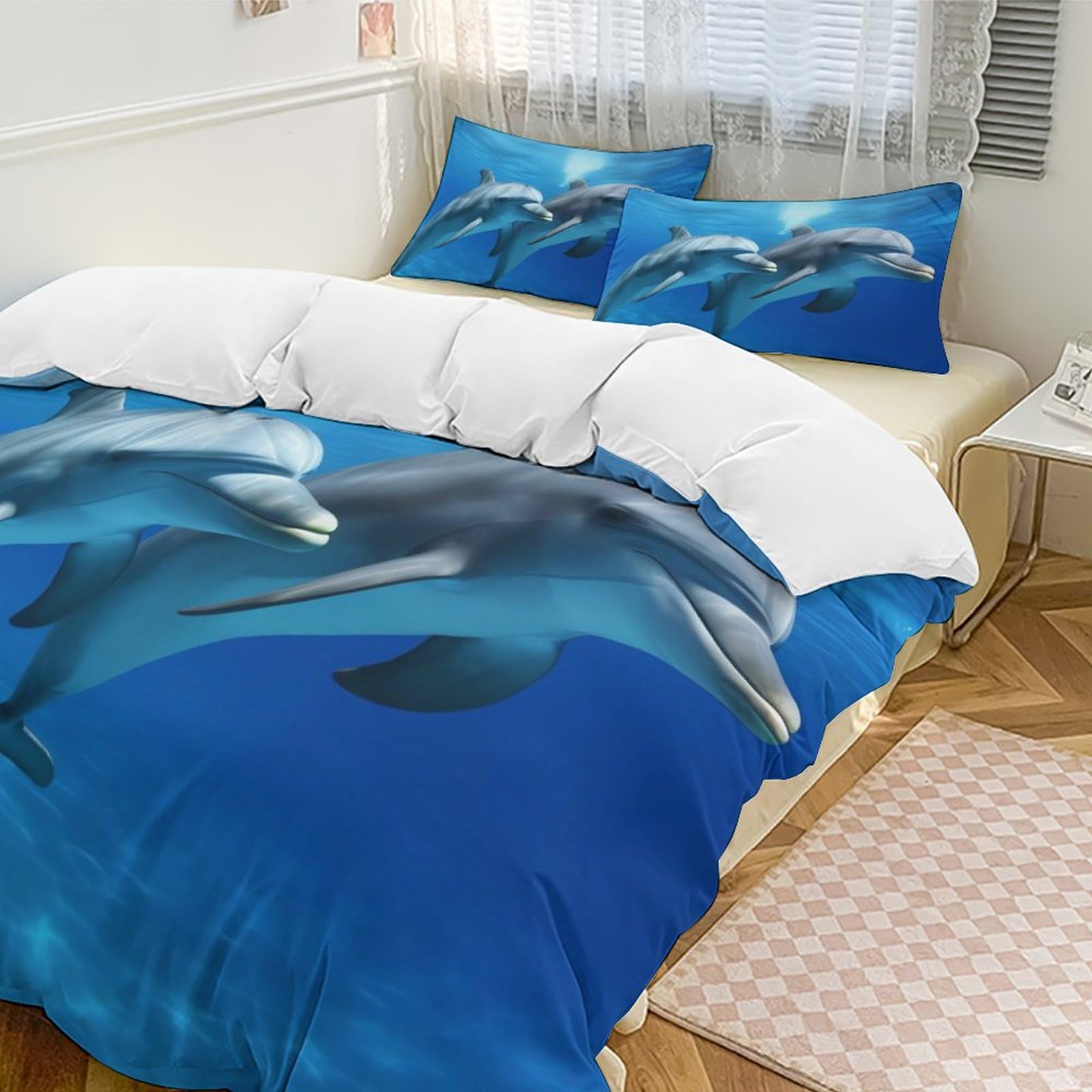 Housse de couette dauphin 259x228 cm pour une décoration de chambre océanique apaisante