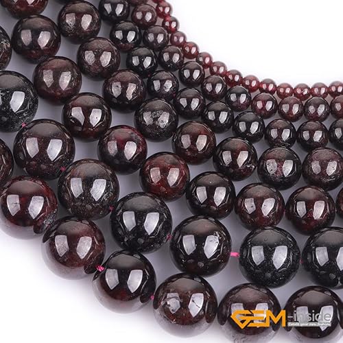 Miniatura 4 de GEM-Inside - Cuentas sueltas de piedra natural de 0.394 in de granate suave y redonda, piedra de energía de cristal para fabricación de joyas, 15