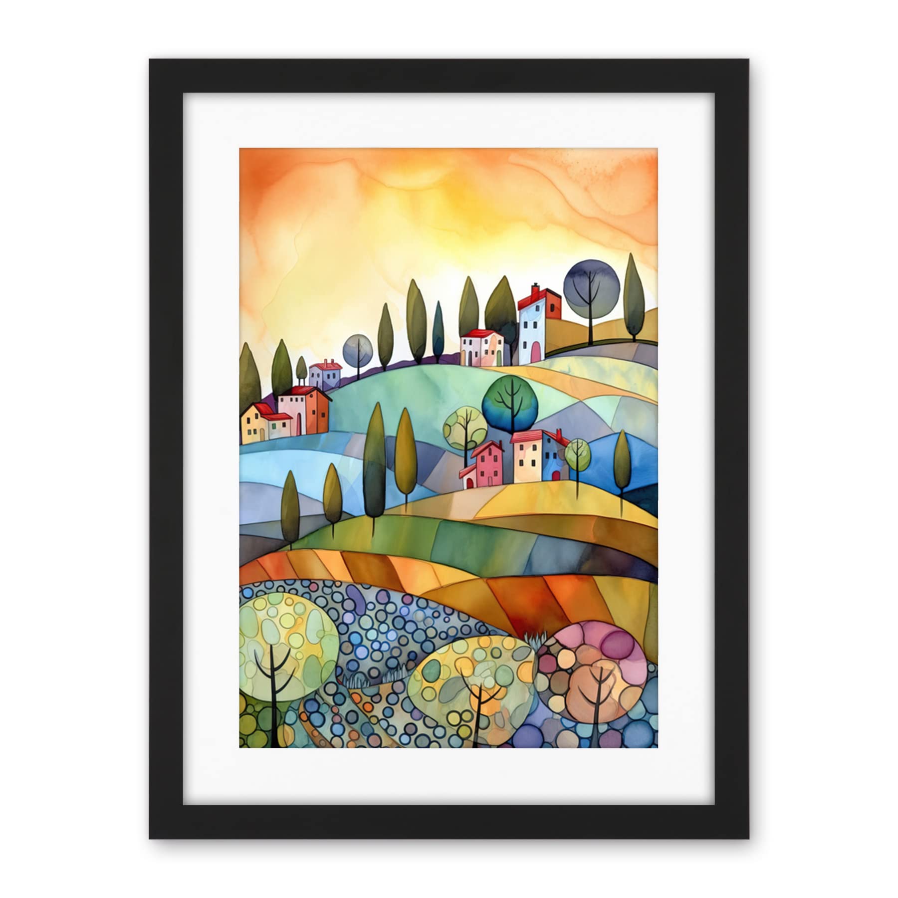 Artery8 Italian Countryside Midsummer Landscape Folk Art Artwork Framed Wall Art Print 18X24 Inch
