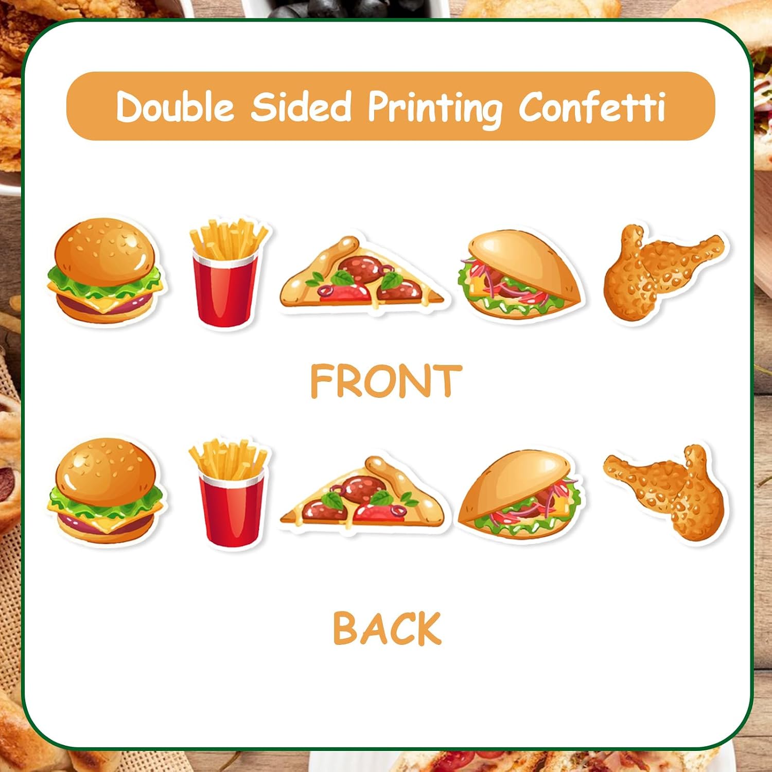 200pcs Fast Food Theme Confetti Fast Food Party Decoration, Hamburger Fries Taco Fried Chicken Leg Table Confetti Double-Sided Printing for French Fast Junk Food Birthday Party Decoration