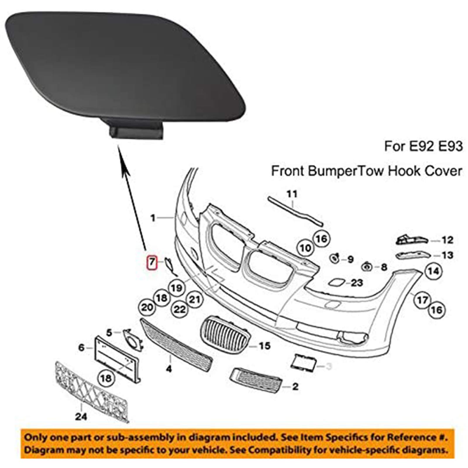 YUK for E92 E93 3-Series 2006-2009 328i 335i Bumper Tow Hook Eye Covers Cap (Front)