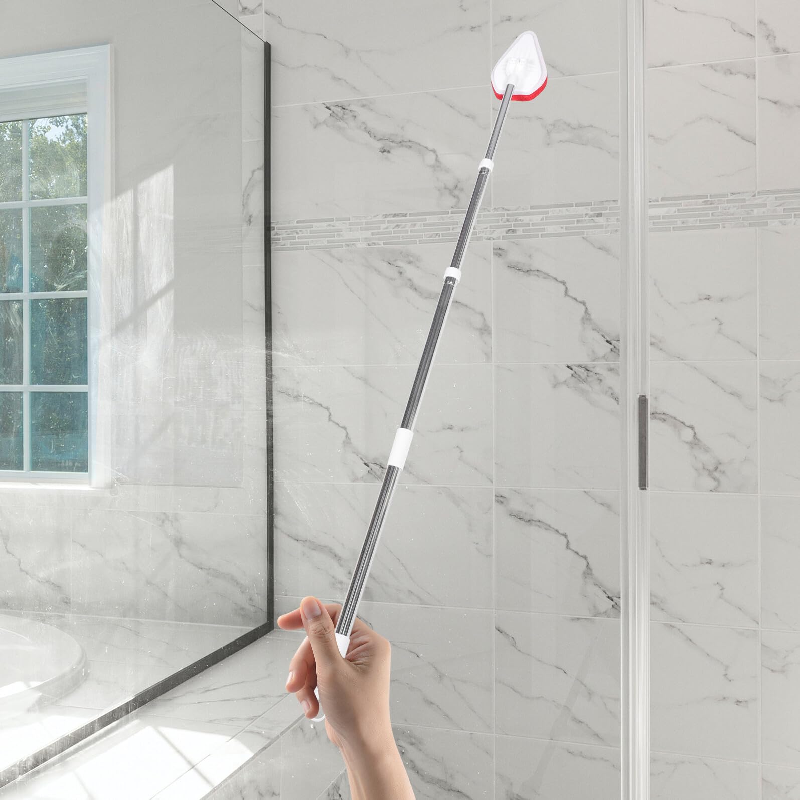 SHINEOFI Cepillo de Limpieza Multifunción para Suelos con Mango Extensible Cabezal Giratorio y Cabezas de Esponja y Cerdas Duras para Azulejos Baños y Exteriores Ahorro de Espacio con