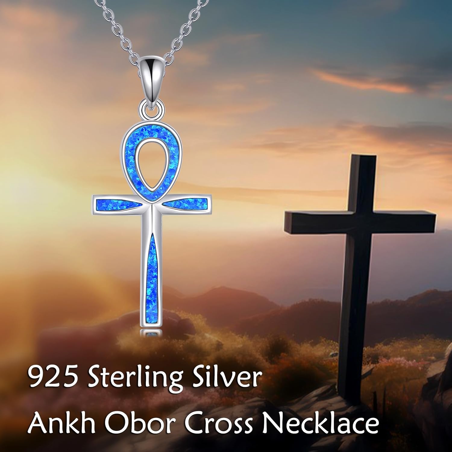 LUHE Ankh Cross Necklace Sterling Silver Cross Pendant Opal Ankh Jewelry for Women Religious Jewelry Christian Gifts - Image 5