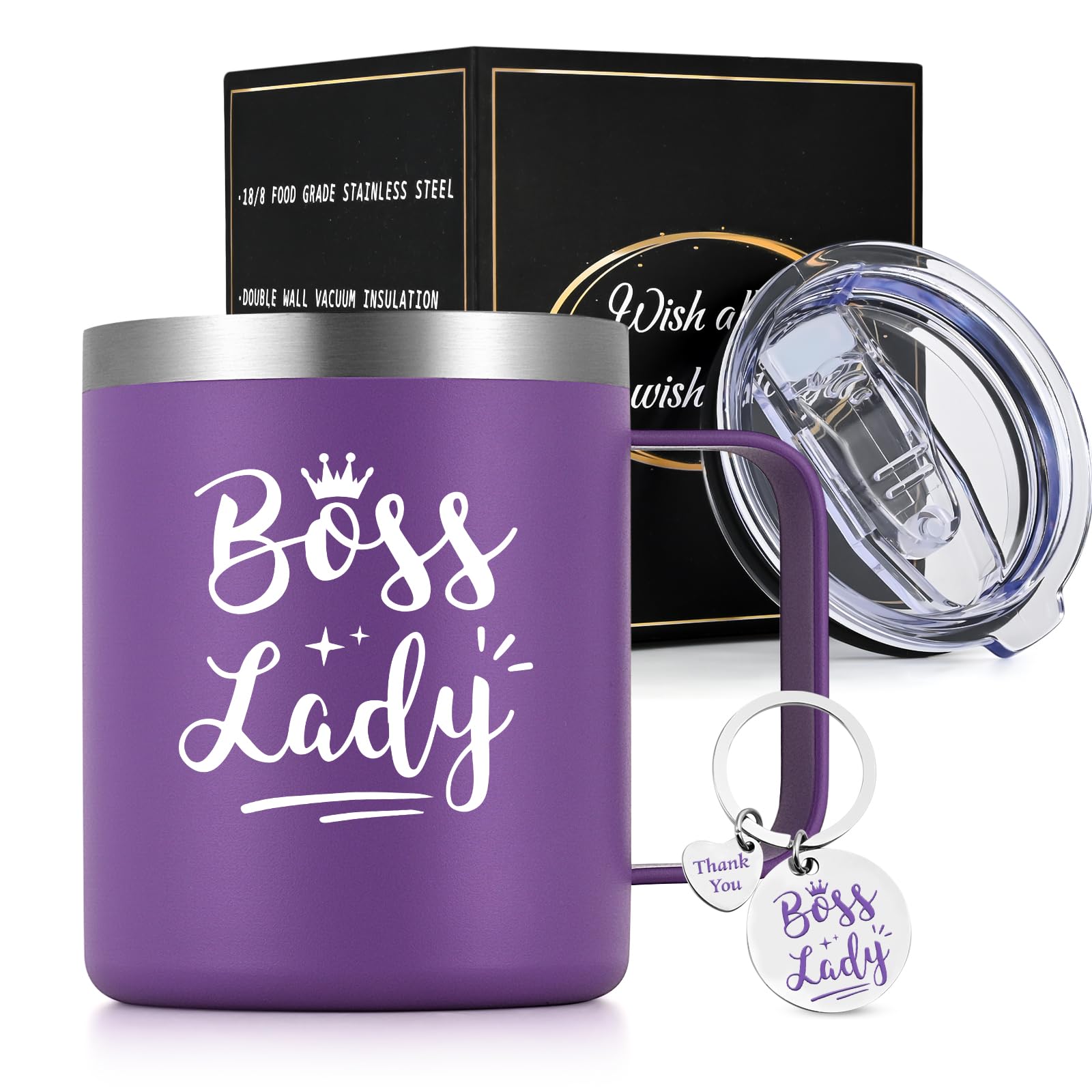 GtmileoGtmileo Boss Lady Gifts, Boss Gifts for Women, Boss Lady Stainless Steel Insulated Coffee Mug, Boss Day Gifts Christmas Gifts For Boss Lady Female Boss Manger Supervisor with Keychain(12oz, Purple)