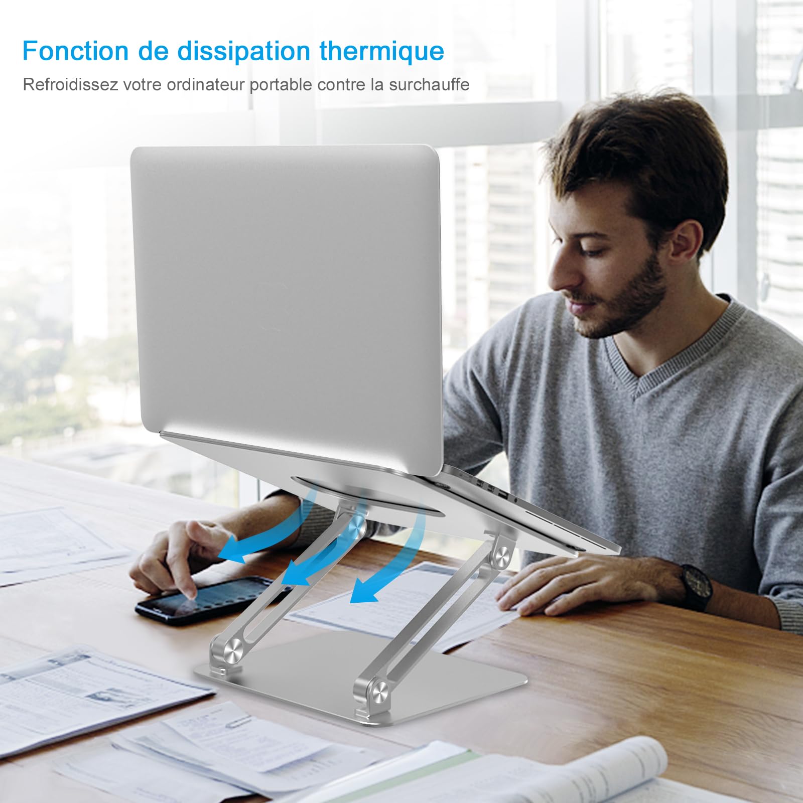 BoYata Support Ordinateur Portable Refroidissement Sable Multi-Angle Compatible MacBook Pro Air 10-17 Pouces Argenté