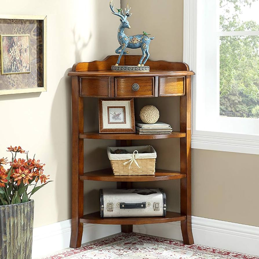 ヴィンテージ家具 木製 コーナー サイドテーブル 引き出し付き